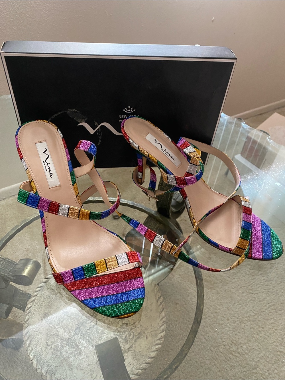 Nina Rainbow Glitter Strappy Heels